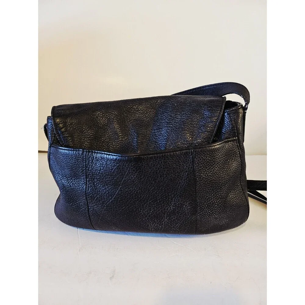 Lucky Brand Kingston Flap Crossbody Bag Black Pebbled Leather Woven Boho